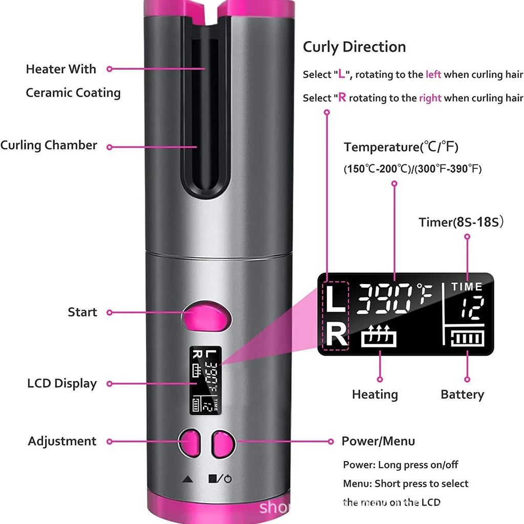 Cordless Automatic Hair Curler | Fast Heat Rechargeable Styling Tool