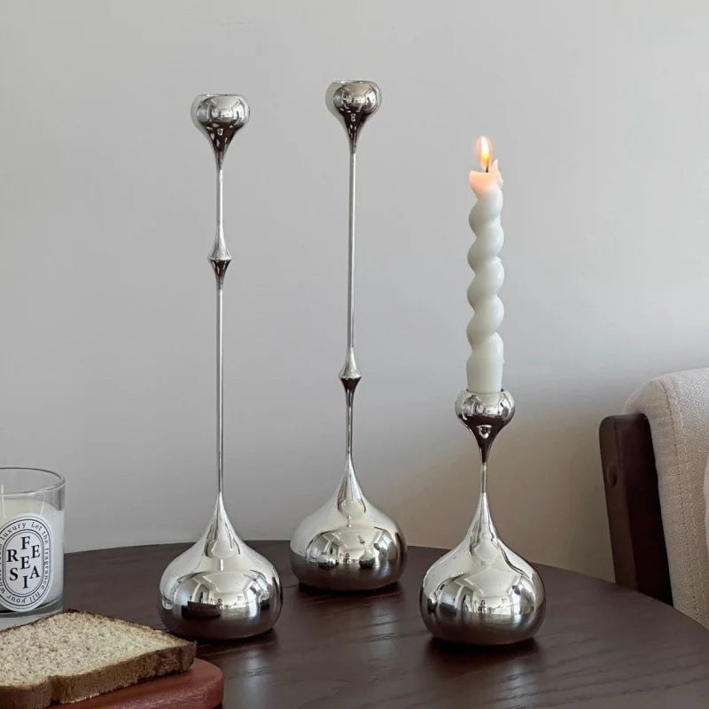 Elegant Silver Candle Holder Set | Modern Minimalist Table Decor