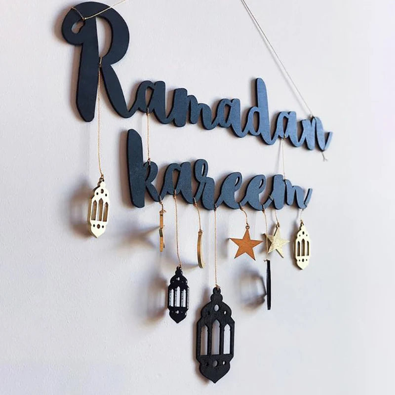 Ramadan Kareem Wooden Hanging Wall Decor | Elegant Eid Home Decoration