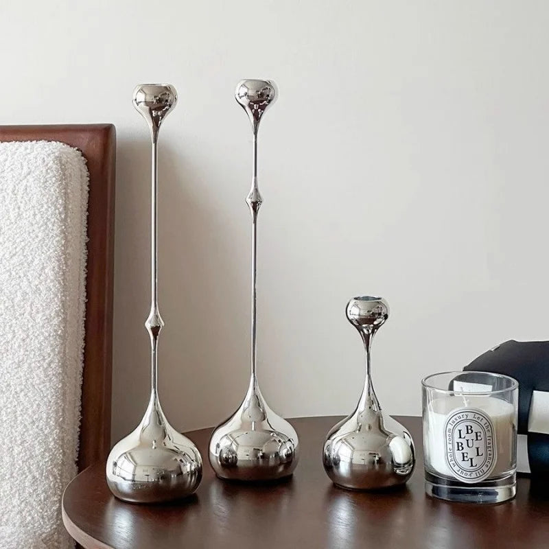 Elegant Silver Candle Holder Set | Modern Minimalist Table Decor