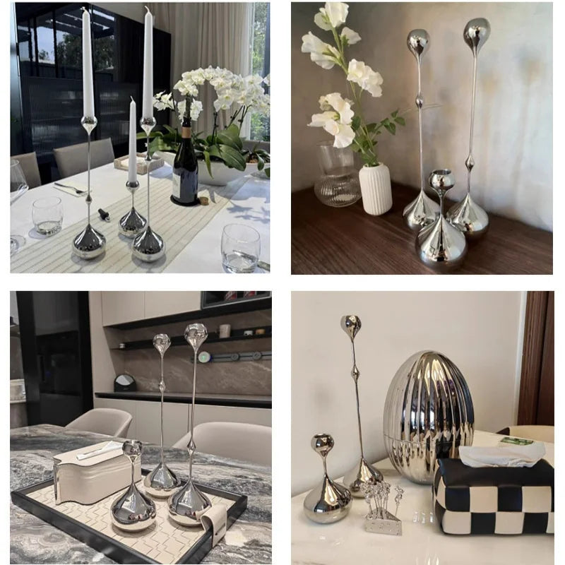 Elegant Silver Candle Holder Set | Modern Minimalist Table Decor