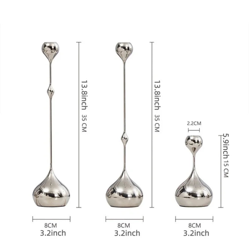 Elegant Silver Candle Holder Set | Modern Minimalist Table Decor