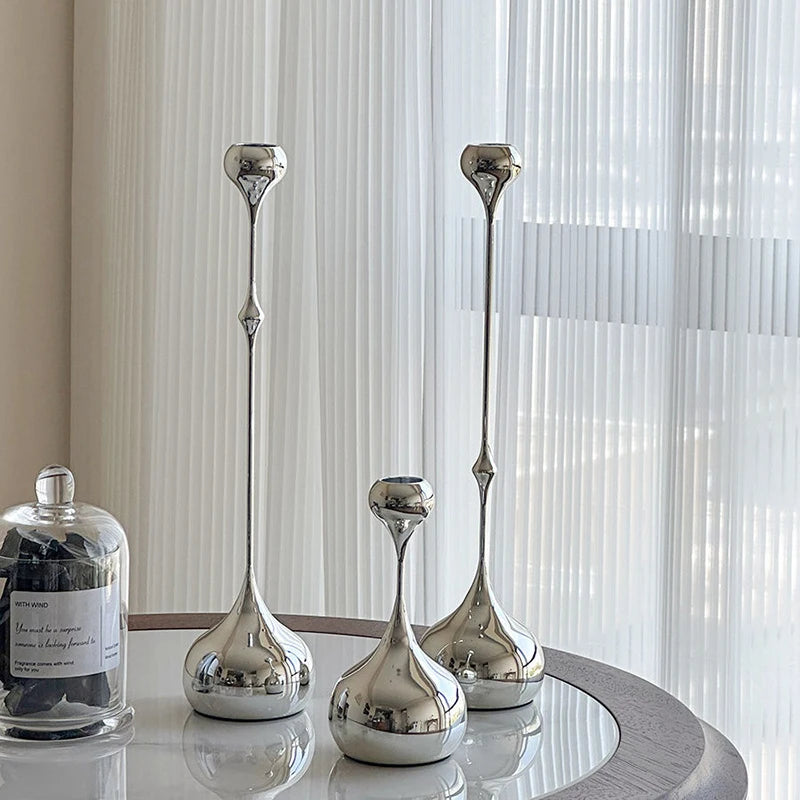 Elegant Silver Candle Holder Set | Modern Minimalist Table Decor